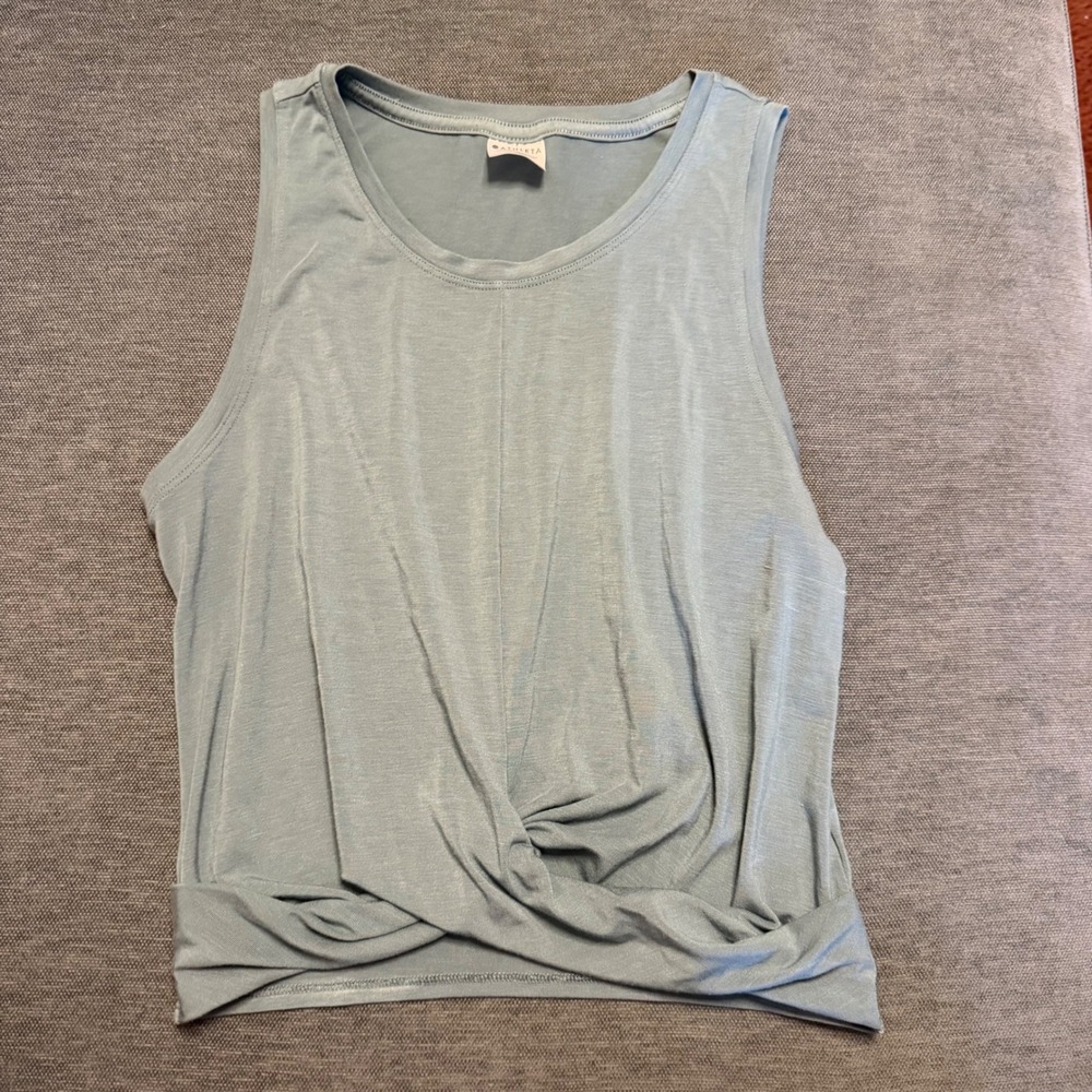 Athleta Womens Twist Front Tank Top Blue Sleeveless Yoga Gym Athletic Shirt S